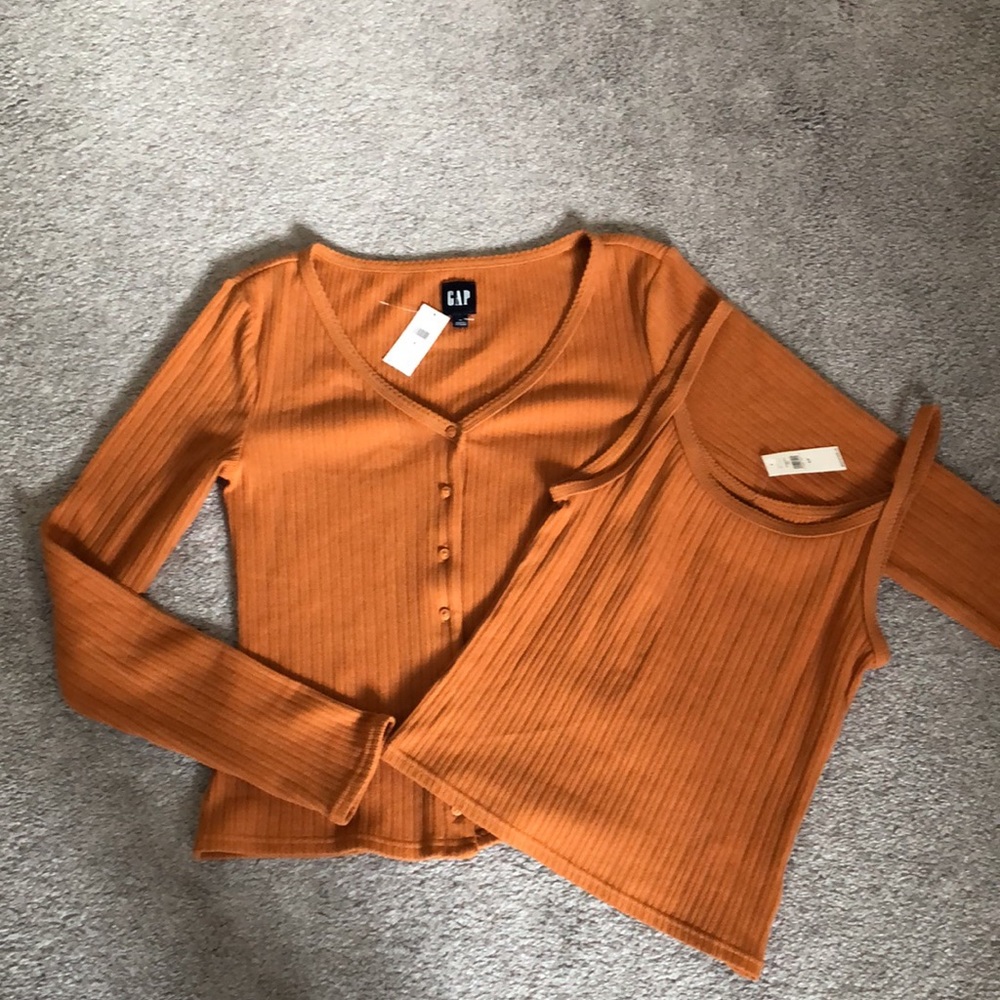 NWT GAP Ribbed Cotton Tank Top (S) + Cardigan (M) Set
